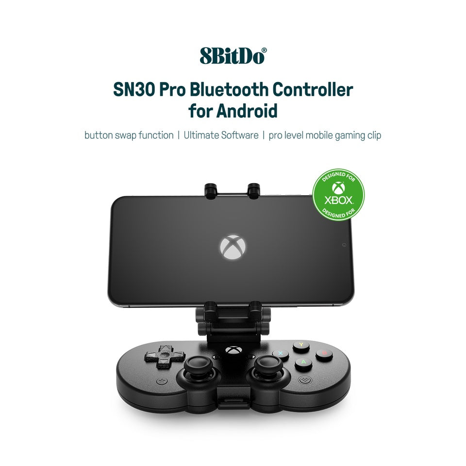8BitDo SN30 Pro (80DK) จอยไร้สายไม่มีขา สีดำ สำหรับ Xbox Controller Android/PC (พร้อมคลิบล็อคโทรศัพท์)