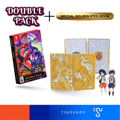 Nintendo Switch Game Pokemon Violet & Scarlet  Double Pack + Special Golden Steelbook +  2 Code Pokeball