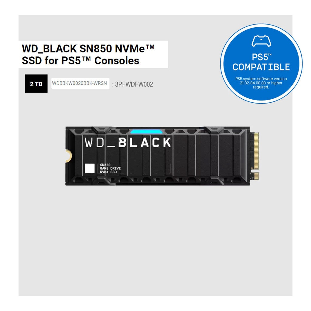 Western Digital WD_BLACK SN850 NVMe SSD with Heatsink For PS5 Consoles Gen4 PCIe, M.2 2280, Up to 7,000 MB/s